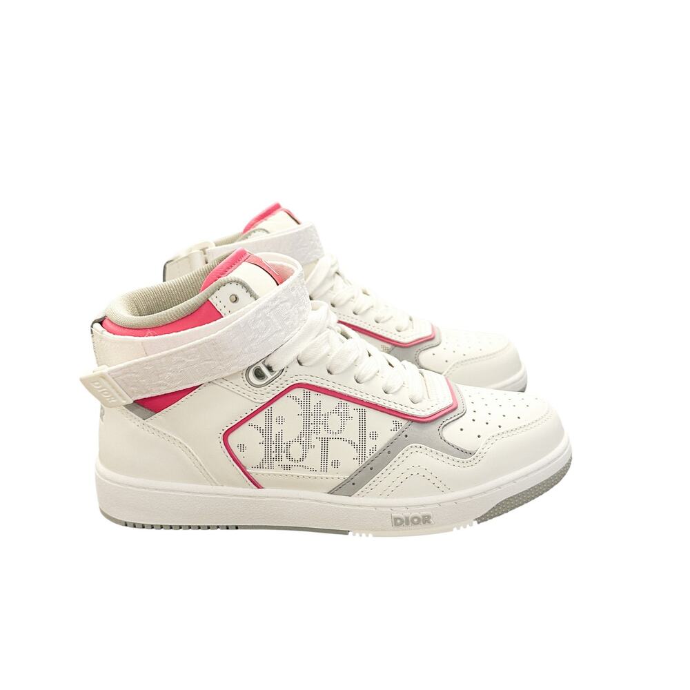 DIOR NIB B27 High Top White & Pink Oblique Leather Sneakers Size 37 $1250